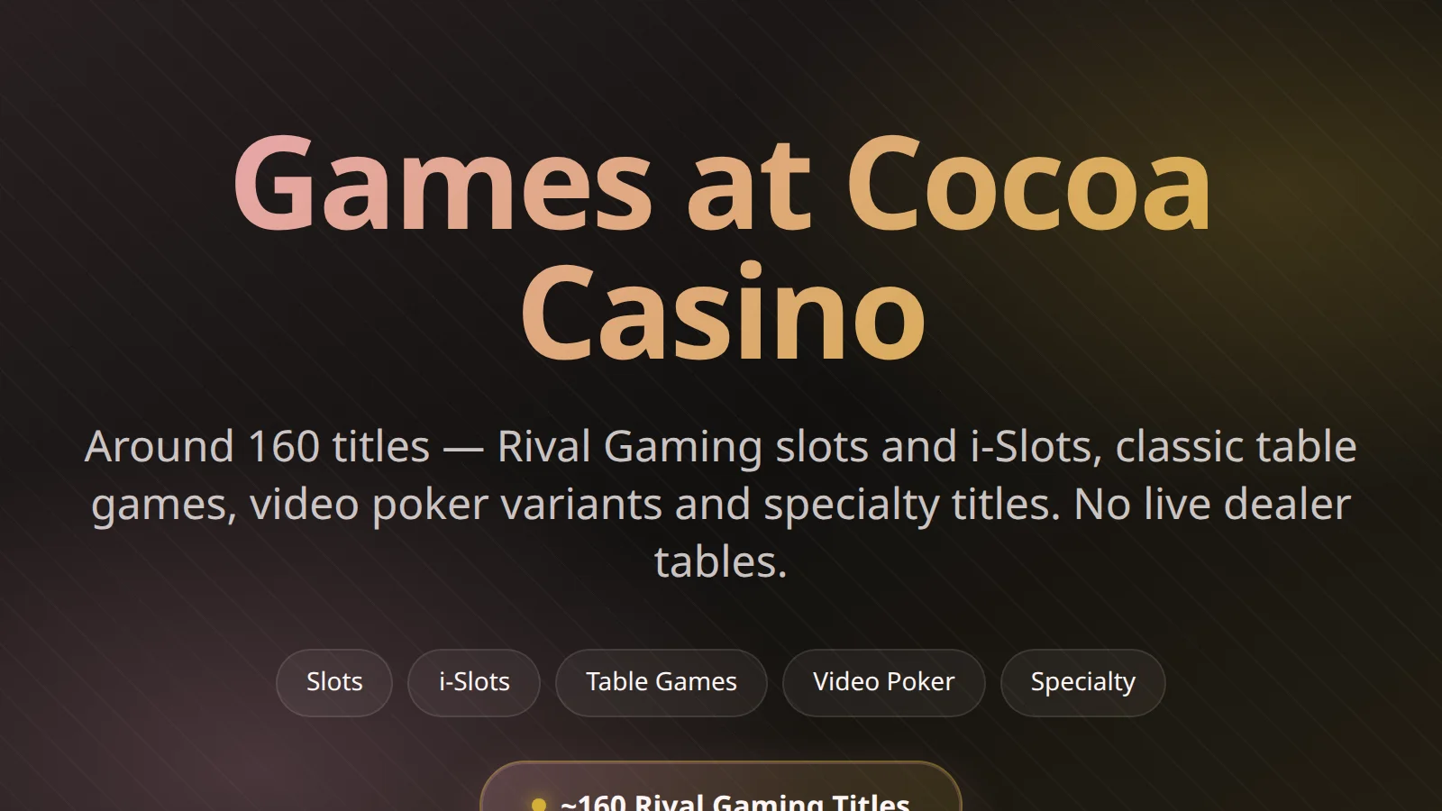 Cocoa Casino games library overview